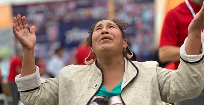 happy woman with a hearing aid